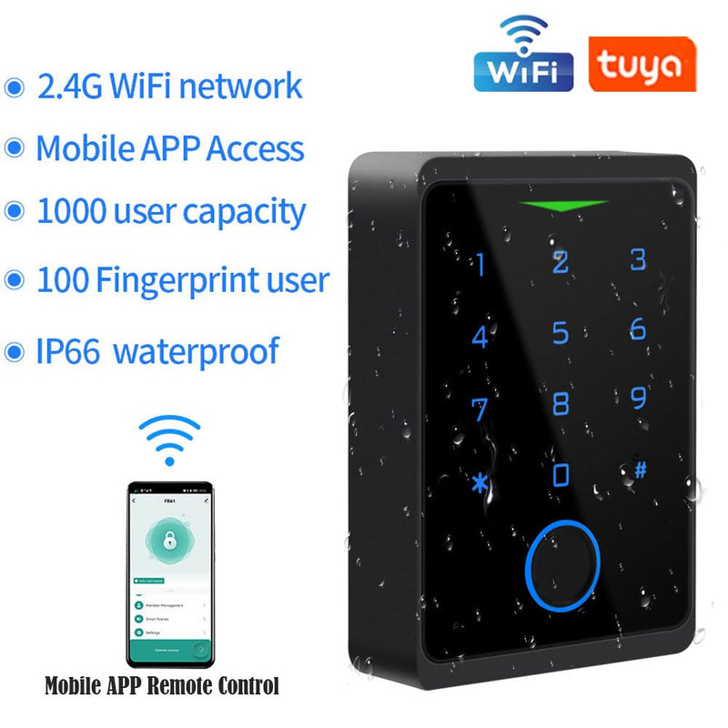 WiFi Access Control Keypad,Fingerprint Controler,125khz Card,Door Lock Opener,Mobile APP Door Keypad,Remote Control Door Lock,Entry Gate Keypad,IP66 Watreproof,1000 User,10pcs Card Free