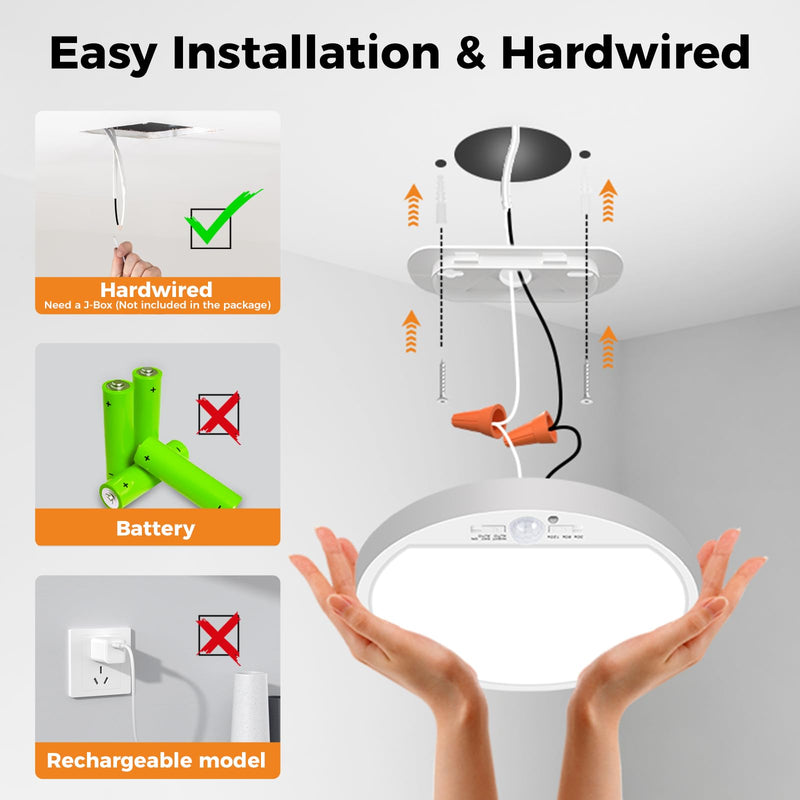 Slochi 2Pack Motion Sensor Ceiling Light Wired, 3000K/4000K/6500K Motion Sensor Light Indoor, 15W 1500LM 7 In Closet Lights Motion Sensored with Timer, Flush Mount Light for Hallway Wall Pantry, White 2packs-7Inch