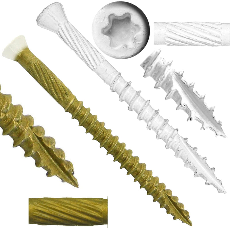 #9 x 1-5/8" Bronze Star Exterior Coated White Trim Head Wood Screw -Torx/Star Drive Head- Multipurpose - 1 Pound - 158 Screws #9 x 1-5/8" WHITE 1 POUND - 158 Screws