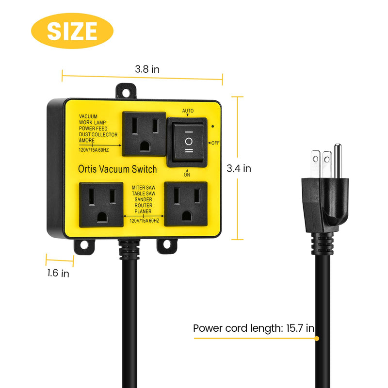 Automatic Vacuum Switch, Ortis Vacuum Switch for More Power Tools, Delay Vacuum On/Off to Prevent Circuit Overload and Tripping, Keep Your Workplace Cleaner, Better for Your Lung Yellow