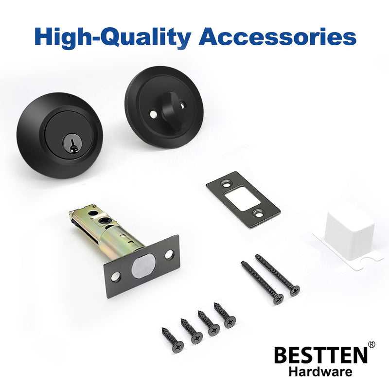 BESTTEN 3 Pack Keyed Alike Deadbolt, Single Cylinder Entry Door Lock with Same Key, 9 Keys Included, for Exterior Front Doors, Matte Black