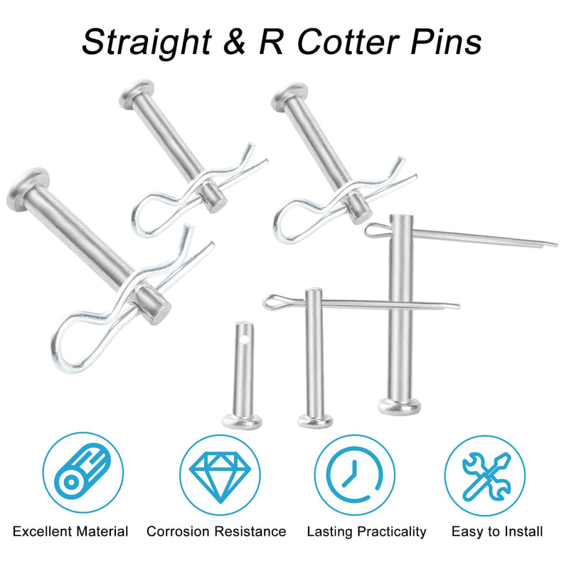 228PCS Cotter Pins Assortment, Hardware Pins, Lock Pin, Split Pins, Retaining Pins R Clips, Stainless Steel Heavy Duty Straight & R Cotter Pins Set for Use On Hitch Pin Lock Systems