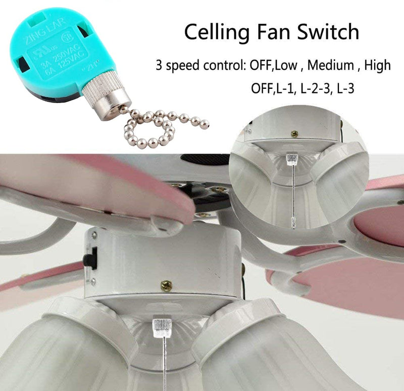 Ceiling Fan Switch 3 Speed 4 Wire Zing Ear ZE-268S6 Pull Chain Cord Switch Replacement for Ceiling Fans,Wall Lamps,Cabinet Light (Nickel Pull Chain) Nickel + Pull Chain - NewNest Australia