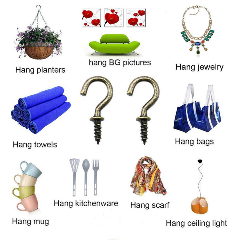 Small Screw Hooks 1/2'' Screw Cup Hook Bronze Screw-in Light Hooks DIY Jewelry Hooks (60Pack) Bronze 60pcs