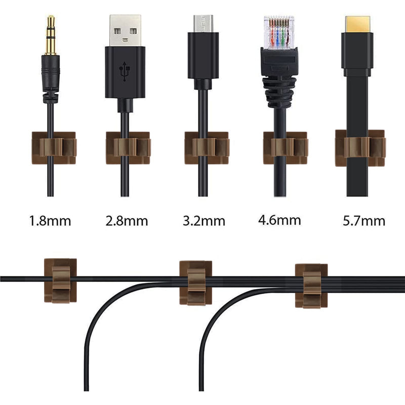 Viaky Adjustable Cable Clips, 30 Pcs Brown Adhesive Holder Ideal Cord Winder Management for Organizing Wires-Car Home Office and Desk Nightstand for 0-0.4''(10mm) cable 30brown