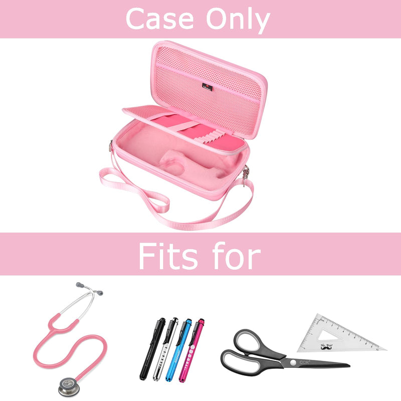 Mchoi Stethoscope Case with Grooved, Suitable for 3M Littmann Classic III Stethoscope, Extra Room for Medical Bandage, Scissors and LED Penlight, Pink, Case Only