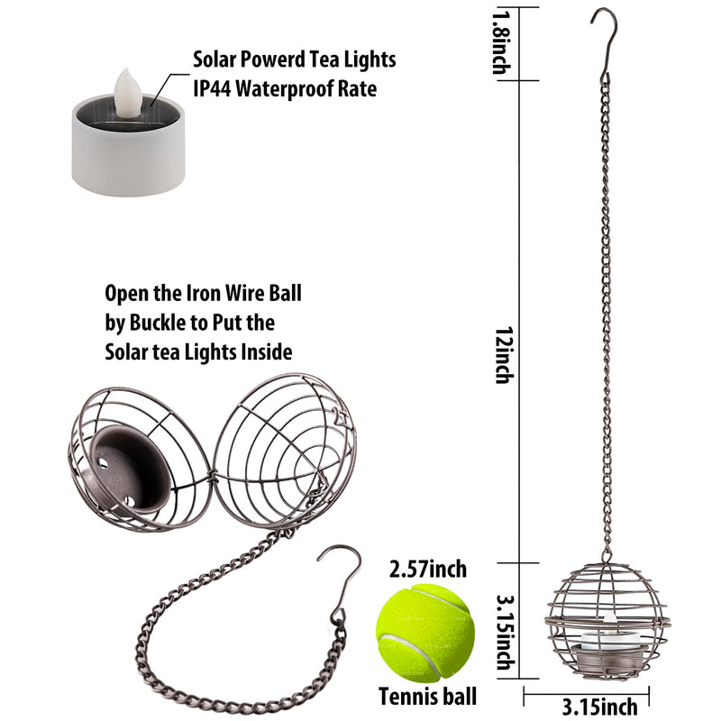 Solar Hanging Lanterns Outdoor Waterproof, Rust Iron Ball Candle Holder with Flickering Solar Powered Tea Lights, Perfect Chargeable Solar Lights for Backyard Patio Garden Fence Tree Decoration-4Pack 4PK Hanging Lights