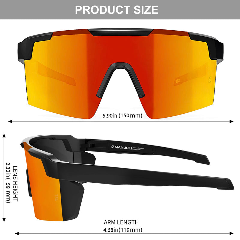 MAXJULI XL Z87 Sunglasses for Big Wide Heads Men TR90 Ultralight UV400 Protection Glasses Z8225 Black/Red