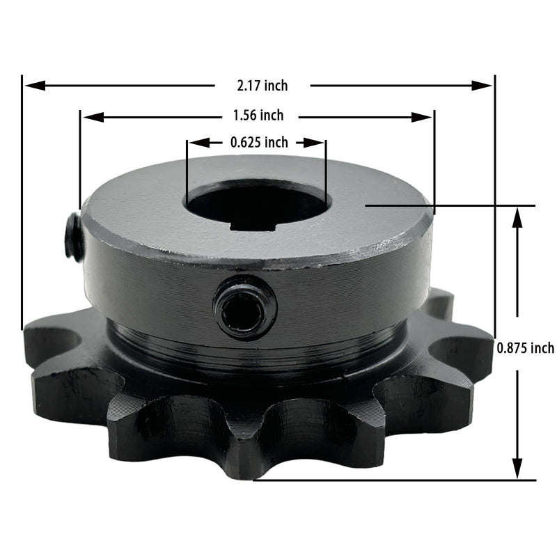 #40 Roller Chain Sprocket Type B 5/8 inch Bore 12 Tooth, Hardened Antirust 1045 Steel Drive Sprockets 40B12-5/8