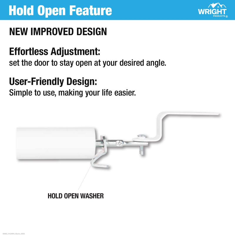 Wright Products Pneumatic Storm Door Closer & Push Button Latch Combo Kit – Adjustable, Smooth-Closing with Hold-Open Feature (Modern, White) Modern