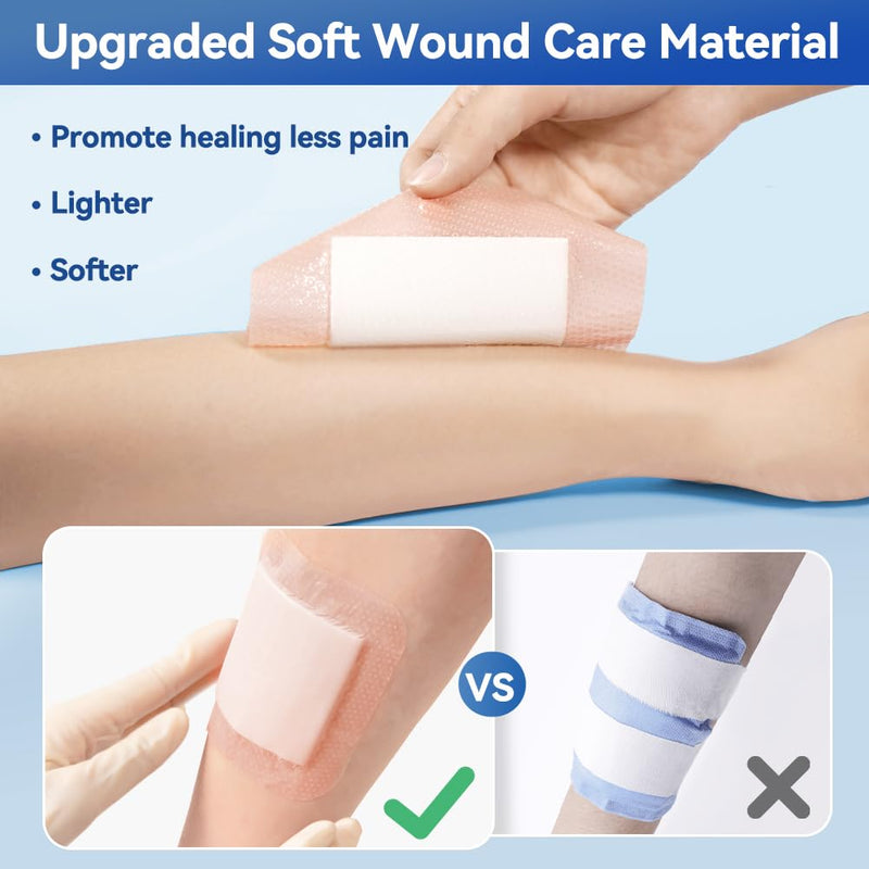 Dimora Silicone Super Absorbent Wound Dressings - Gentle Adhesive Bandages with Ultrasorb Polymer,Heavy Exudate Wound Care Pads 5"X 5" 10 Packs 5"x 5"