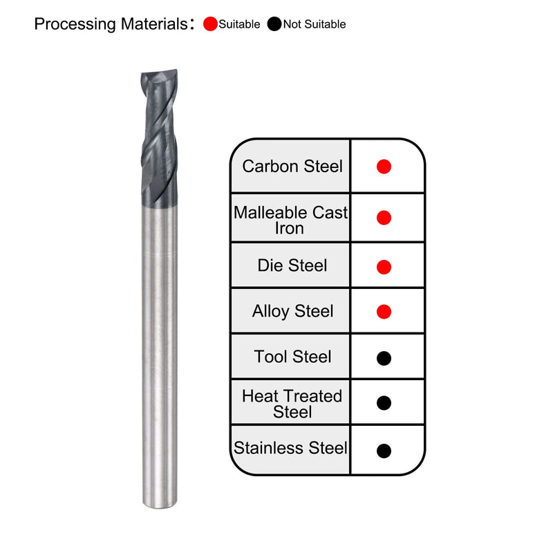 uxcell Square Nose End Mill, 4mm Tip Dia Solid Carbide AlTiN Coated CNC Router Bits 2 Flute Spiral Milling Cutter HRC45 with 4mm Shank 50mm (2-inch) Length 4mmx10mmx4mmx50mm