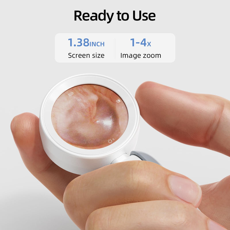 Qimic Otoscope Ear Camera with 1.38'' Screen, 1080P Ear Scope with 4 LEDs, 12 Silicone Specula Tips, Support Photo and Video, PC View, Ideal Pocket Otoscope for Adults, Kids and Pets white