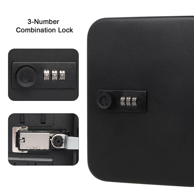 Decaller 20 Key Storage Lock Box with Code, Wall Mount Metal Security Key Cabinet with Combination Lock, 7.87" x 6.30" x 2.95", Black Black With Combination Lock