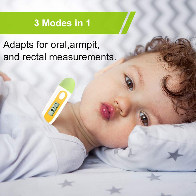 Digital Oral Thermometer for Adult and Kid, Easy@Home Accurate Fast Reading Body Temperature Thermometer for Oral and Underarm Measurement with Fever Alarm，EMT-021B-Green Green