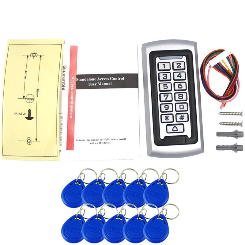 Waterproof Stand Alone Access Control Keypad,Metal RFID Card Reader,Door Access Control System Lock,Electric Gate Opener,Gate Lock,2000 User,Wiegand 26-bit,Proximity 125Khz RFID Card Keyfob