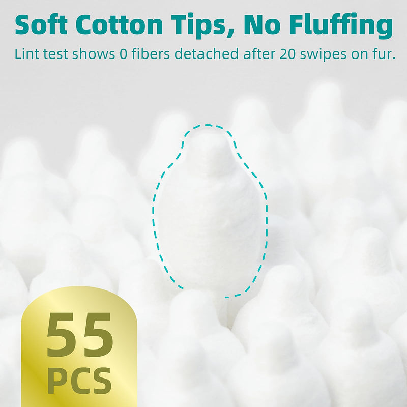 MEDUWEDU Pet Cotton Swabs, 55 Count｜Gourd-Shaped Tips｜Soft Cotton & Paper Stick｜Dog & Cat Ear Cleaner Swabs｜Safe Grooming Tool for Pets 1 Pack