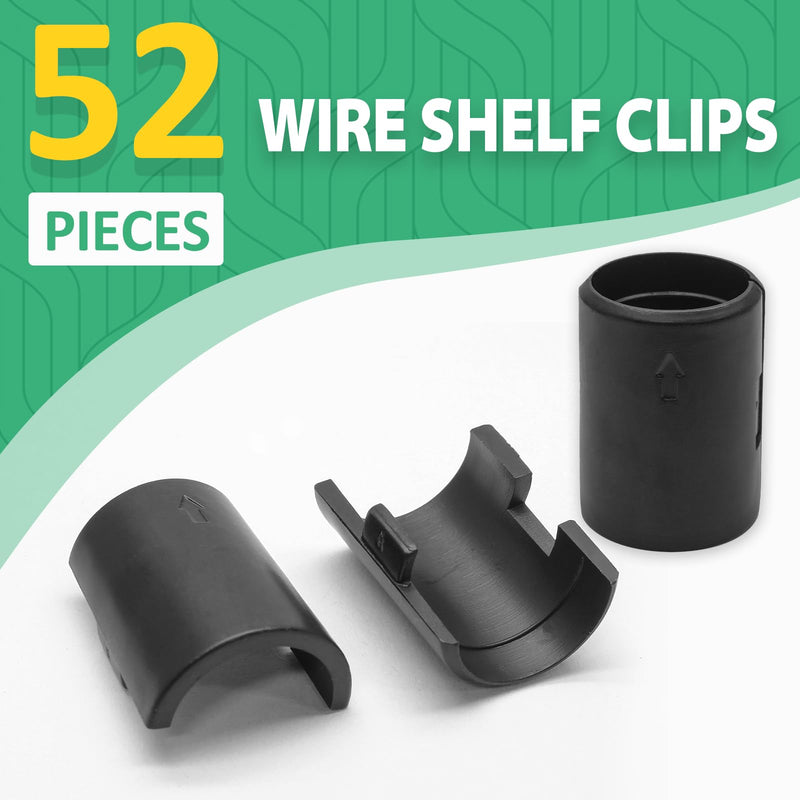 Luomorgo 52 Pcs 7/8 Inch Wire Shelf Clips, Plastic Shelf Lock Clips for 7/8" Post Shelving, Heavy Duty Wire Shelving Clips Replacements for Shelves, Racks (Black) 52pcs
