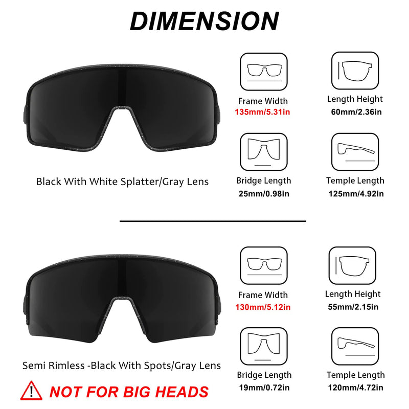 MAXJULI Polarized Sunglasses for Men Women, Windproof Outdoor Sports Cycling Running UV400 Protection Sun Glasses 8121 G2 Semi Rimless -Black With Spots/Gray Lens