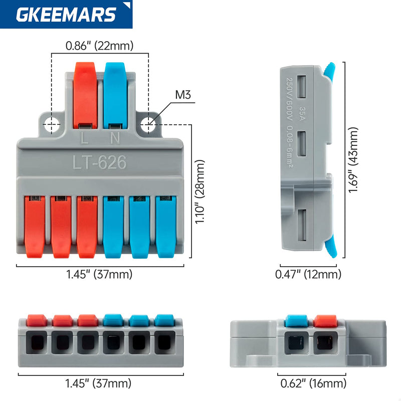GKEEMARS 10Pcs Lever Wire Connectors, Quick Disconnect Kit Cable Clamp Terminal Blocks for Electrical Wire (2 in 6 Out) 2 in 6 out - NewNest Australia