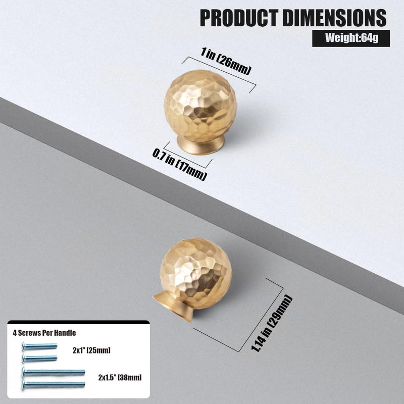6 Pack Champagne Bronze Cabinet Knobs, Modern Hammered Ball Drawer Pulls, Solid Zinc Alloy Round Textured Hardware for Kitchen Cupboard, Dresser, Bathroom Vanity