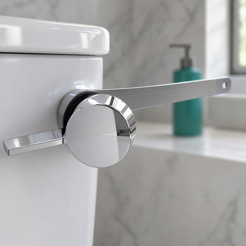 Side Mount Toilet Flush Handle, Chrome Zinc Alloy Lever, Long Arm Ergonomic | LEAK-PROOF GASKET — high-elasticity rubber gasket seals tank wall tight; prevents leaks without over-tightening the nut.