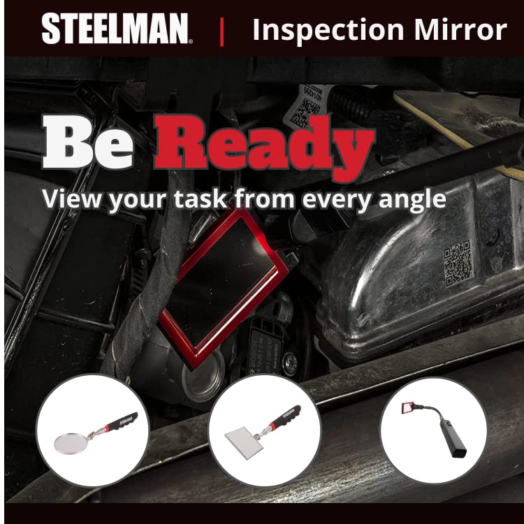 Steelman 21-Inch Telescoping Auto Inspection Mirror, Articulating 1 x 2-Inch Rounded Rectangular Mirror, Pocket Clip, Plated Brass 21 inches