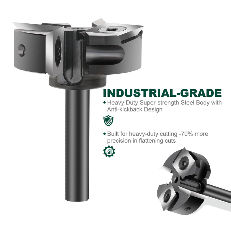 Slab Flattening Router Bits 1/4'' Shank, 1-3/8'' Cutting Diamater | CNC Spoilboard Surfacing Router Bit, CNC Router Flattening Bit for Wood Planing Woodworking Tools 1/4" Shank-1-3/8" Cut Dia. (2+2 Inserts)