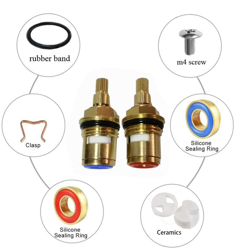 Ceramic Stem Cartridge Brass Ceramic Disc Cartridge G1/2" Faucet Valve Replacement for Bathroom Kitchen (2 Packs, Cold & Hot)