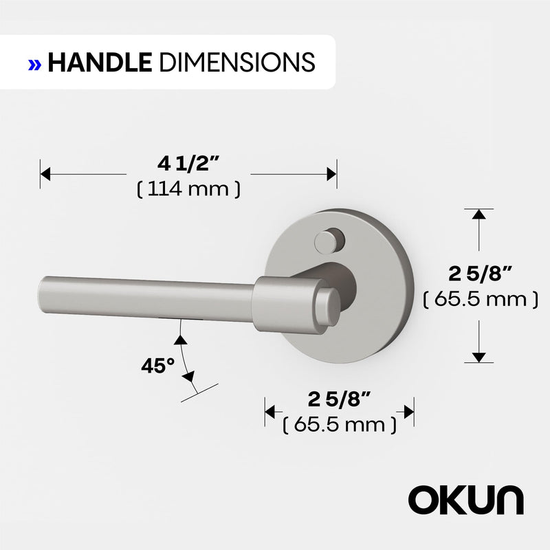 Okun Zen 1-Pack Brushed Nickel Privacy Door Levers – Push Button Lock, Reversible, Sleek Concealed-Mount Design for Bedroom & Bathroom 1 Pack