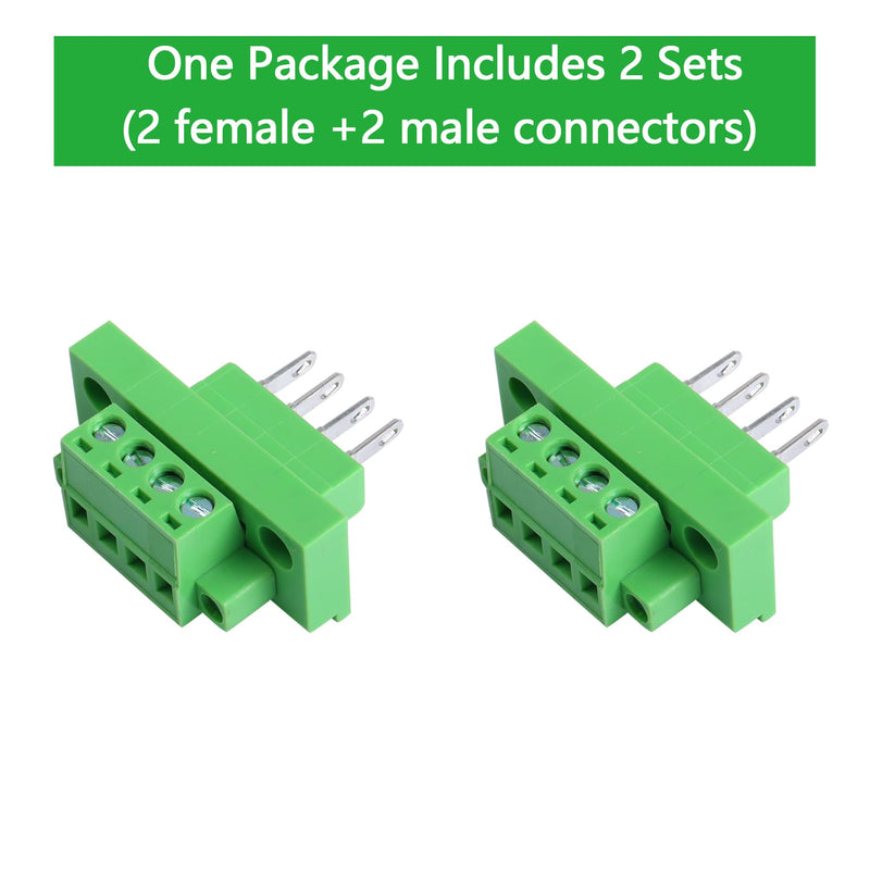 GINTOOYUN 2 Sets 4 Pin 5.08 mm Terminal, 4-Pin Pluggable Screw Terminal Block Connectors, 4P Through-wall Terminal Connectors 2EDGWB+2EDGKM with Screw Lock Plate Fixed