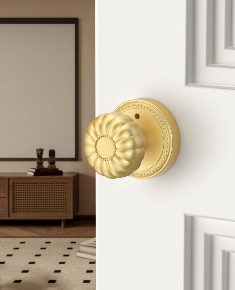 Asidrama 2 Pack Privacy Gold Door Knob with Lock, Brush Gold Door Knobs Interior for Bedroom or Bathroom, Heavy Duty Brush Door Handle for Left Right Sided Doors 2pack Brushed Gold
