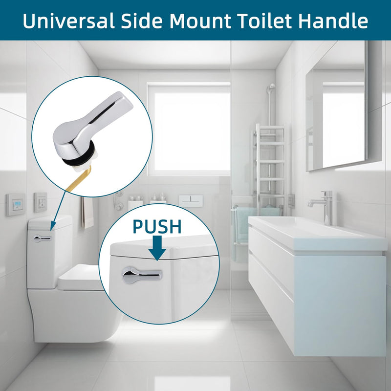 Hygie Rinse Universal Side Mount Toilet Handle Lever Flush Replacement, Toilet Handle with Stainless Steel Flapper Chains, Toilet Repair Kit, Chrome Finish 1pc