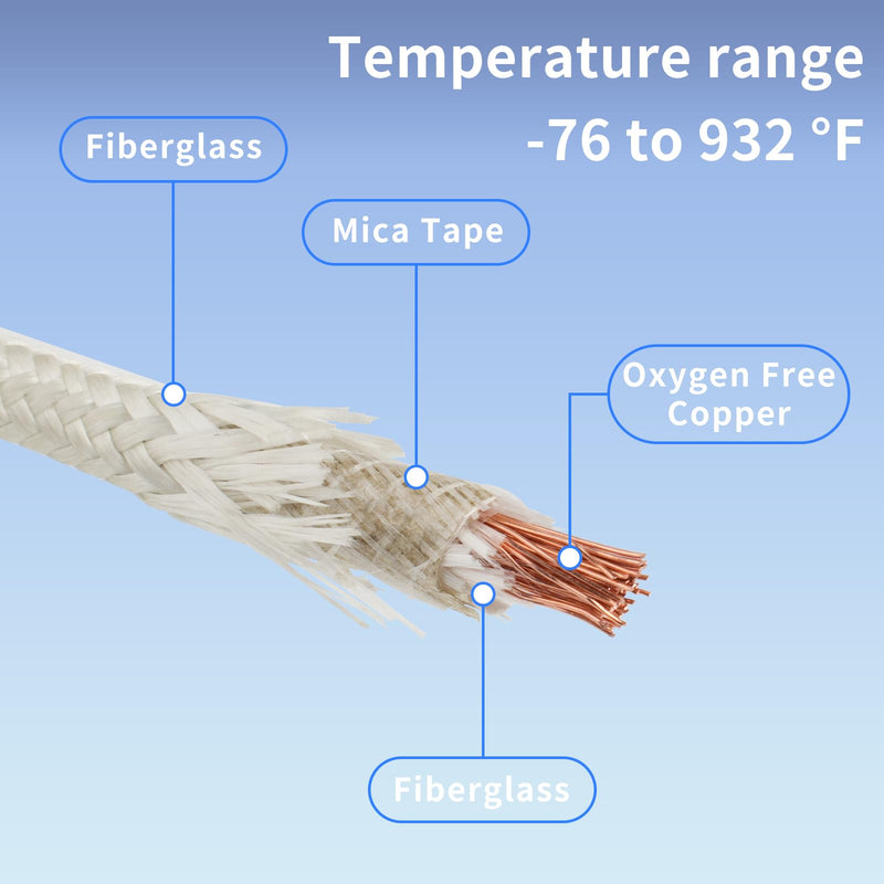 14 Gauge High Temperature Wire 16.4Ft, -76-932 ℉ 14 AWG Mica Fiberglass Electronic Copper Wire Insulated Heat Resistant High Temp Electronical Flexible Cable for Lamp Boiler Heater Kiln 14AWG