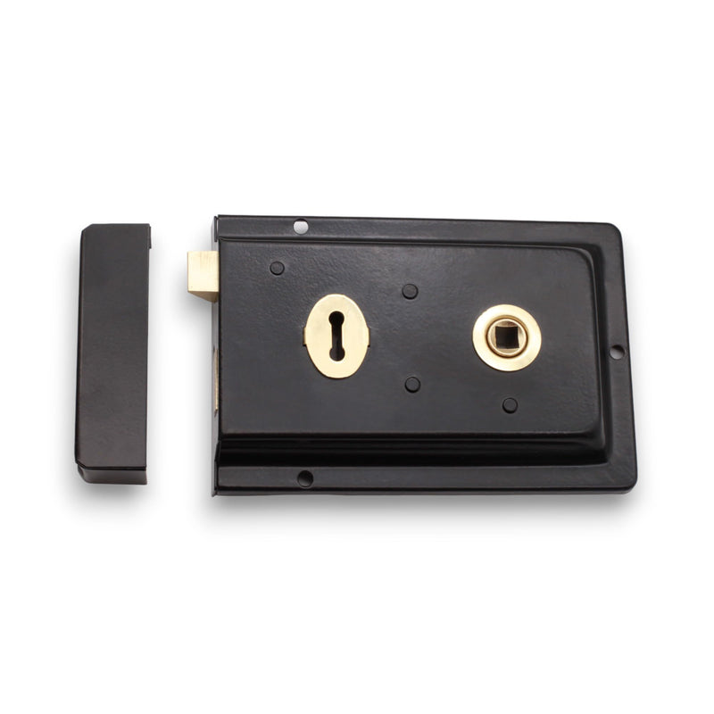 Infinity Decor Fluted Epoxy Black Rim Lock Latch Set – Traditional Cast Iron Locks Security for Garden Gates and External Sheds Doors
