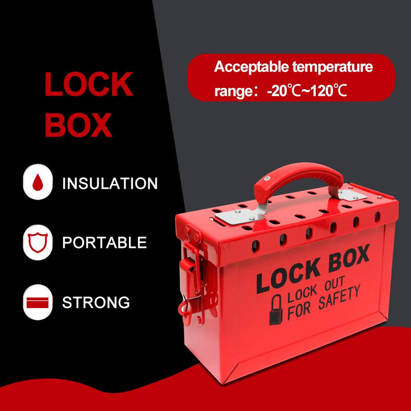 WISAMIC Group Lockout Tagout Lock Box: with 13 Slots Portable Safety Lockout Box Steel Red