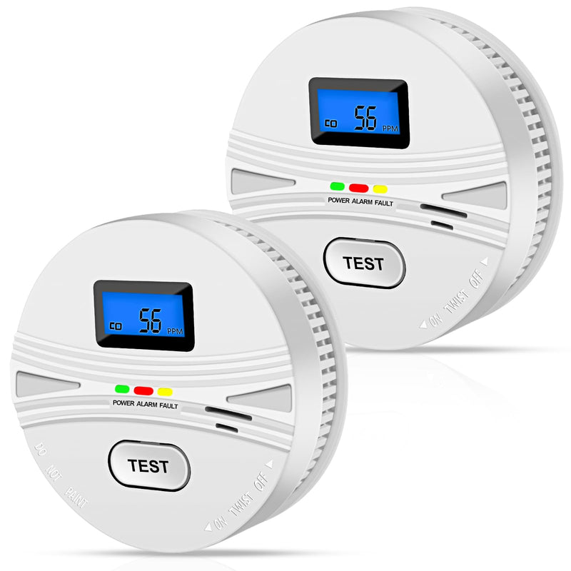2 Pack Smoke and Carbon Monoxide Detector,Smoke Detector Carbon Monoxide Detector Combo with Batteries,Fire Alarm Smoke Detector with Test Button and Digital Display White-2-Pack
