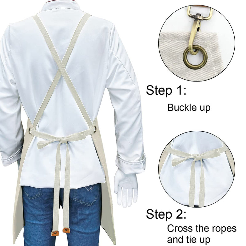 Aprons for Women and Men, Kitchen Chef Apron 6 Pockets Water-Resistant for Cooking BBQ working 27 x 30.3 IN Beige