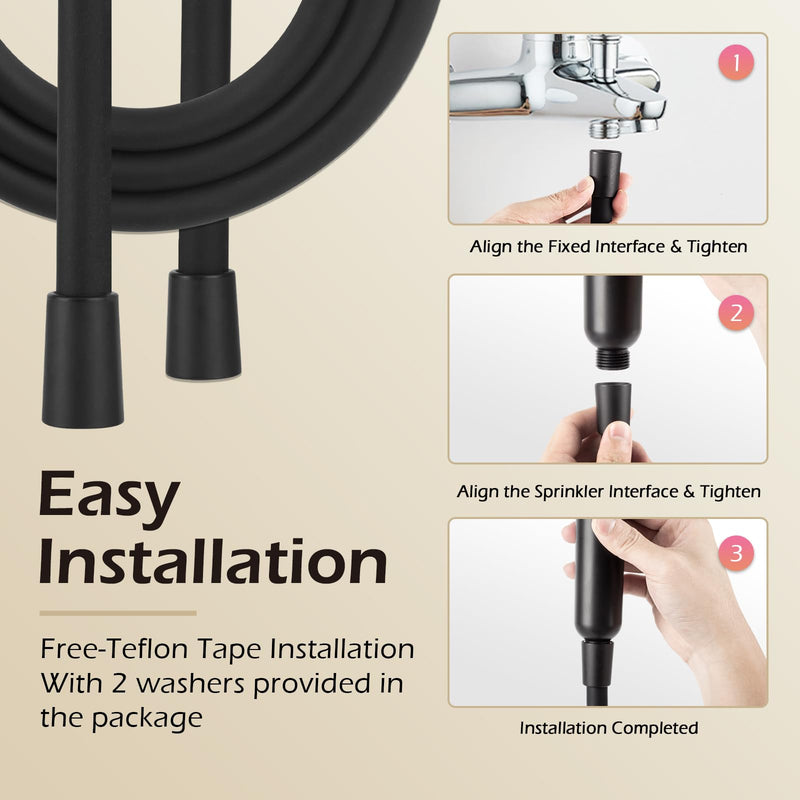 Shower Hose, Ultra-Soft Silicone Shower Hose Replacement, Handheld Anti-Kink Designed Shower Head Hose Extension with Brass Insert and Nut, 59 Inches, Black