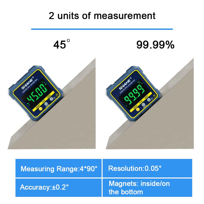 SHAHE Digital Angle Gauge Magnetic Protractor Inclinometer Level Angle Finder Angle Cube Level Box with Magnetic Base and Backlight Plastic