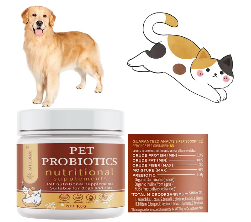 Probiotic Powder for Dogs & Cats. Probiotics for Digestive Health, Immune Support, Diarrhea, Gas, Itching & Seasonal Allergies. with Digestive Enzymes & Prebiotics, Veterinarian Formulated, 100g