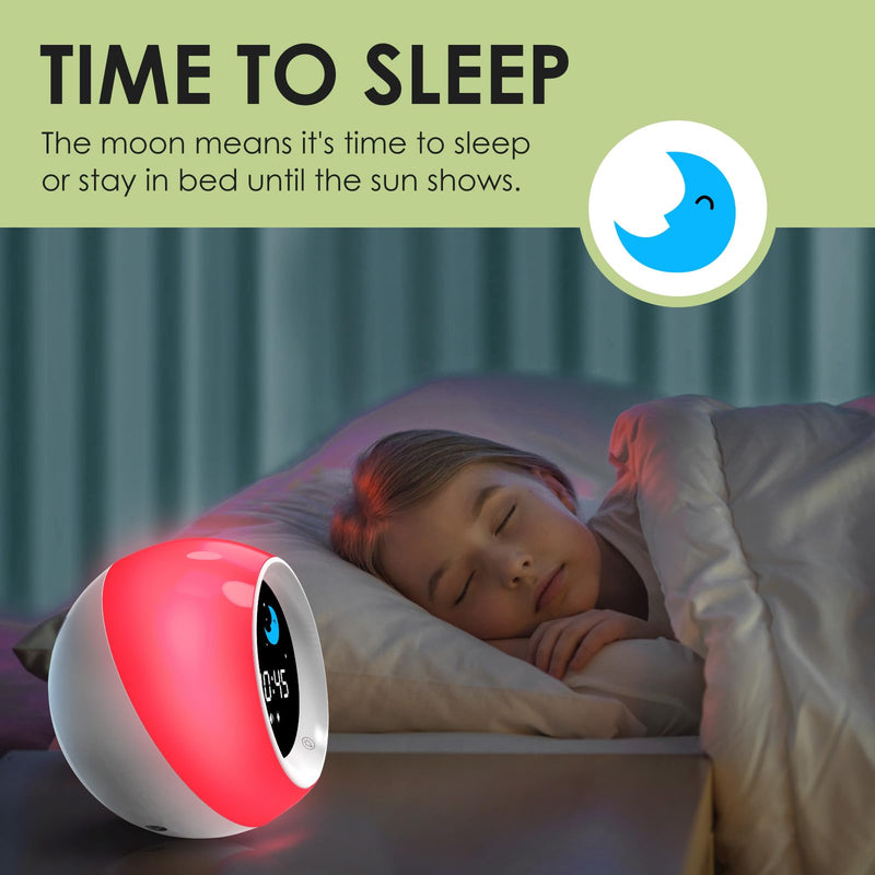 I·CODE Time to Wake Alarm Clock for Kids, Children's Sleep Trainer, Kids Wake Up Light, Sleep Sound Machine, Ideal Gift for Toddlers White