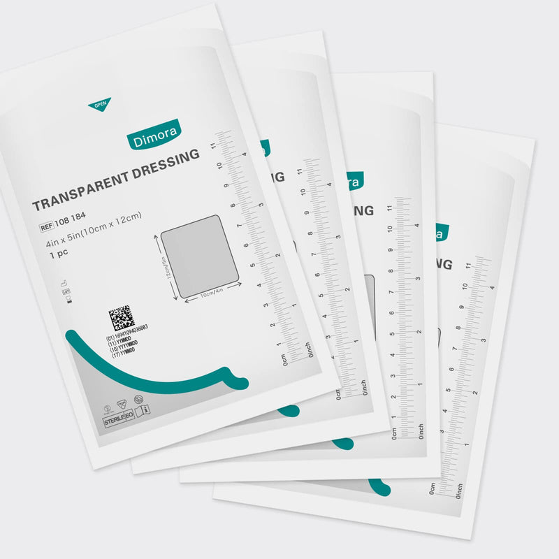 Dimora Transparent Film Dressing 50 Packs, Waterproof Adhesive Clear Bandages 4 in x 5 in, Wound Cover for IV Shield, Tattoo Aftercare Bandage(FSA/HSA Approved)) 4" x 5"
