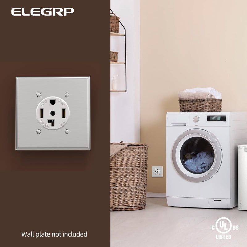 ELEGRP White 30 Amps 125/250V Dryer Outlet, Flush Mounting Power Outlet, NEMA 14-30R, Straight Blade Heavy Duty Dryer Receptacle, Grounding, 3 Pole 4 Wire, UL Listed, 1 Pack NEMA 14-30R Outlet