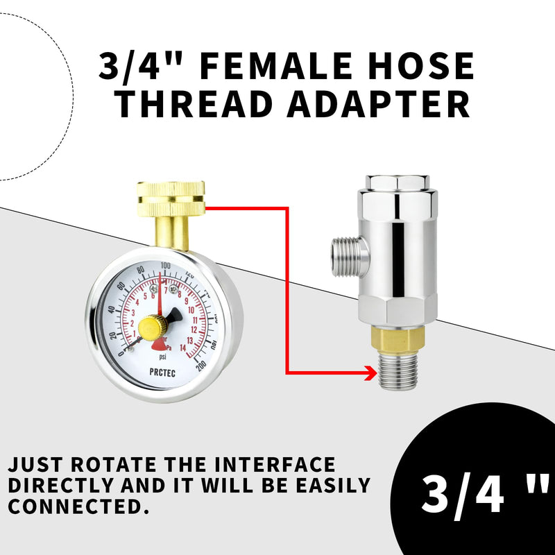 2.5'' Dial Size Water Pressure Gauge,3/4 Inch Female Hose Thread,Waterproof Pressure Gauge, Water Pressure Tester for Home and Garden (Memory Pointer 0-200PSI) Memory Pointer 0-200PSI