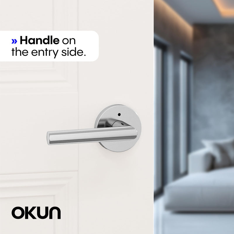 Okun Stark 1-Pack Chrome Privacy Door Levers – Push Button Lock, Reversible, Sleek Concealed-Mount Design for Bedroom & Bathroom 1 Pack