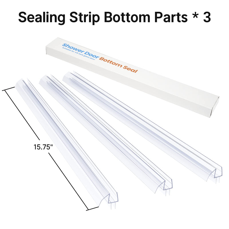 AmazerBath Shower Door Bottom Seal 47.25 Inches (15.75 Inches * 3), 3 Section Segmented Shower Installation Kit Frameless Glass Door Seal Strip - Suitable for 3/8 Inch Glass Bottom Seal 3/8