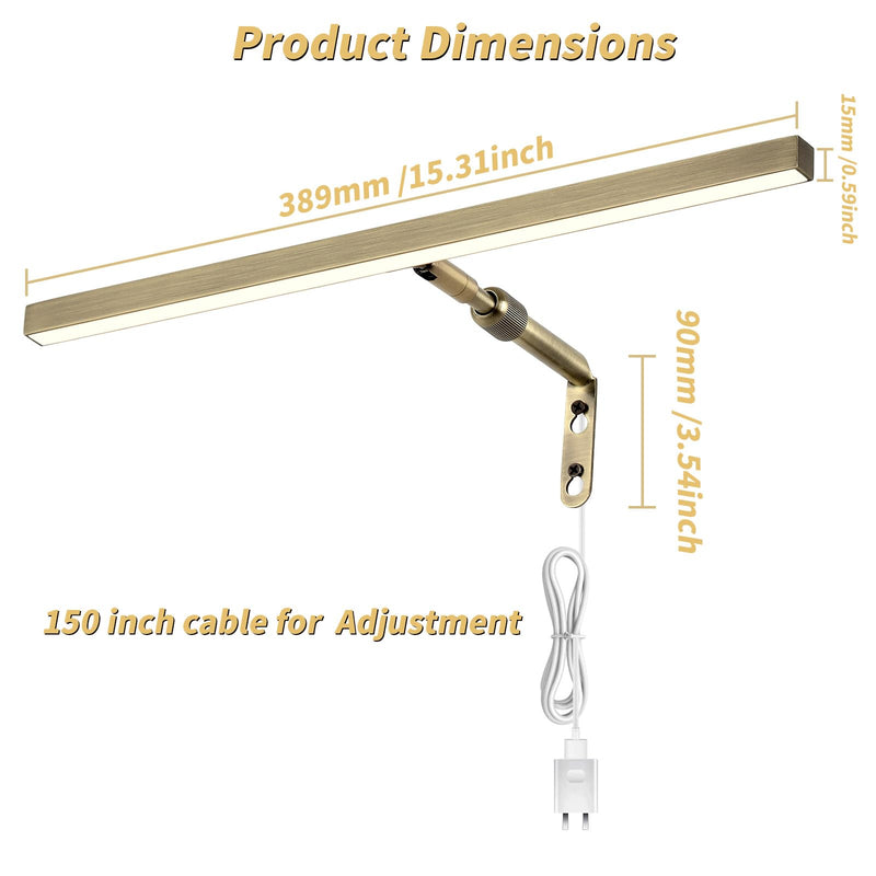 LED Picture Lights for Paintings Plug in, 16 Inch 4W Adjustable Art Light Gallery Wall Light for Display Art Work, Antique Brass Finish, CRI90+, 3000K Warm White 15.7inch,1 pack
