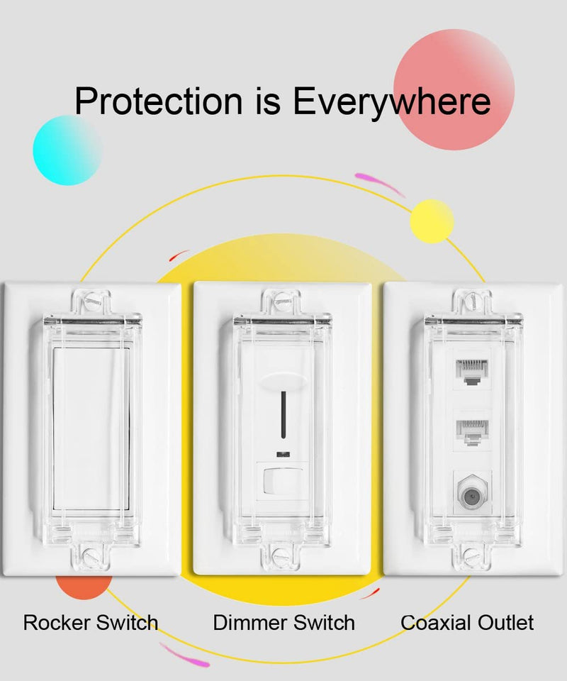 Light Switch Guard, ILIVABLE Child Proof Rocker Switch Plate Cover Prevents Kids or Accidental Turned On/Off Switch While Allowing Access (Clear, 1 Pack)