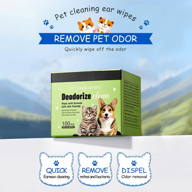 Pet Ear Cleaning Wipes with Salicylic Acid & Chamomile - Gently Remove Ear Wax & Dirt for Dogs & Cats, Helps Clean & Deodorize, Safe for Puppies & Kittens, Pack of 2